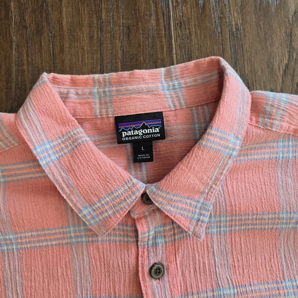 Patagonia Men's Button Up Work Wear A/C Crinkle Cotton Shirt Size Large Orange - Picture 5 of 10